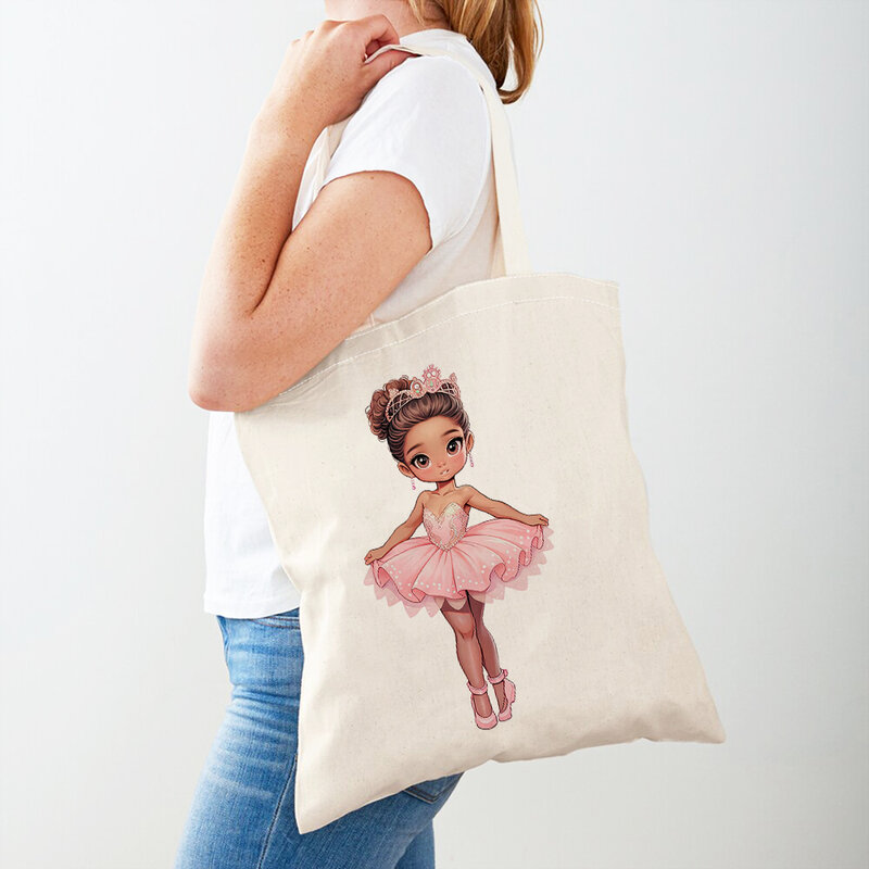 Cartoon Lychee Life Ballet Girl Cute Children Princess Shopper Bag Lady Tote Handbag Eco Casual Canvas Women Shopping Bags