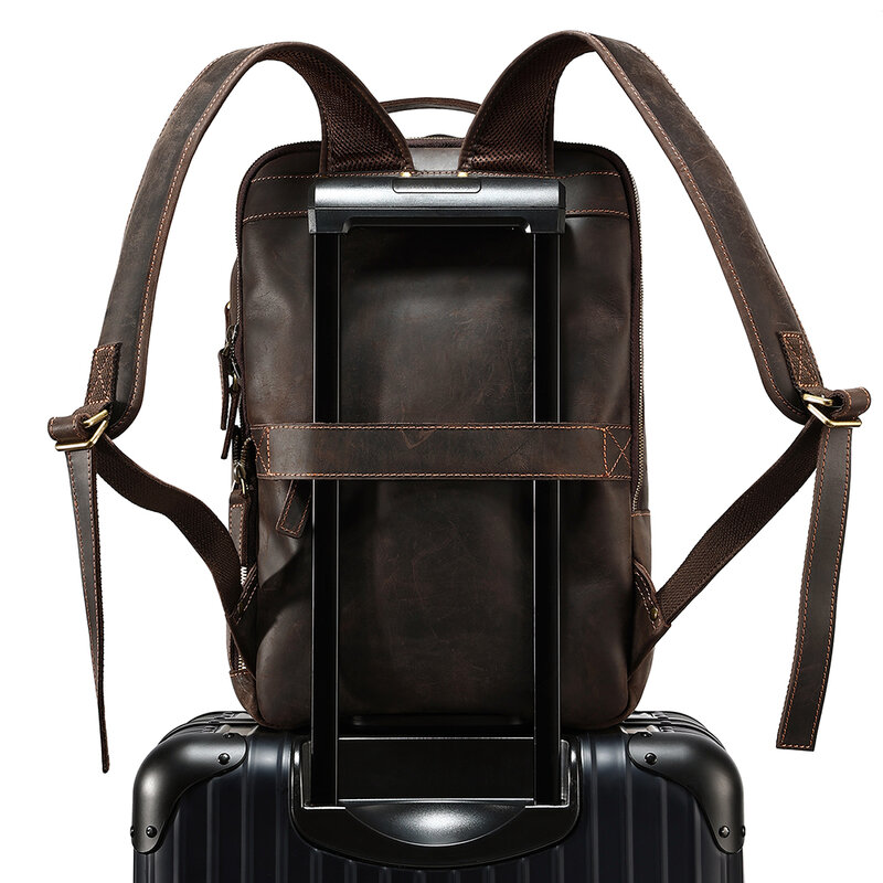 Plecak retro z prawdziwej skóry dla mężczyzn ze skóry bydlęcej dla torba biznesowa na komputer szalonego konia do męskiego plecaka podróżnego