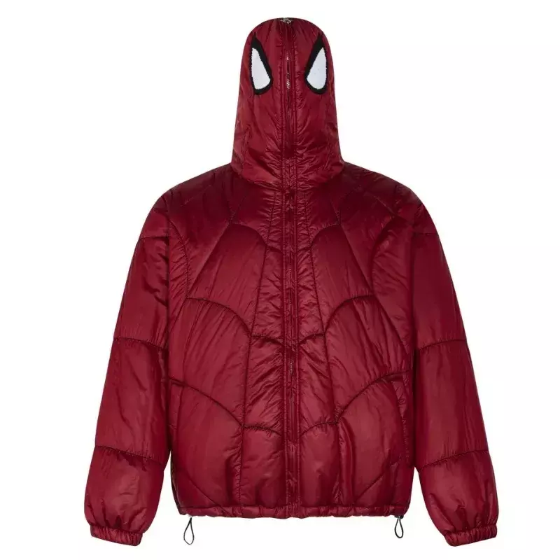 Парка мужская зимняя с капюшоном, стеганая куртка с вышивкой паука, винтажная Готическая верхняя одежда на молнии, пузырьковое пальто оверсайз