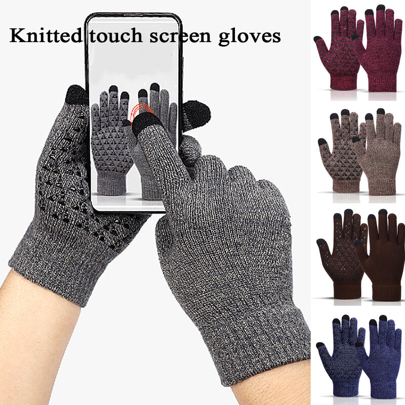 Трикотажные перчатки для сенсорного экрана, Нескользящие термозащитные ветрозащитные перчатки для вождения, бега, велоспорта, рыбалки, Зимние перчатки для мужчин и женщин