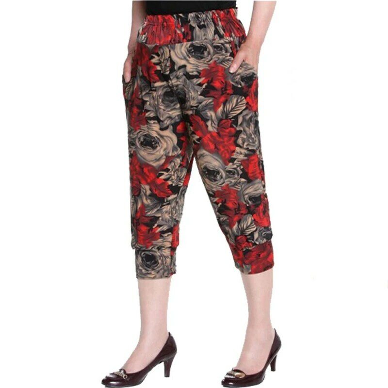 Pantalones bombachos de talla Extra grande para mujer, de alta elasticidad ropa holgada, hasta el tobillo, 7 colores