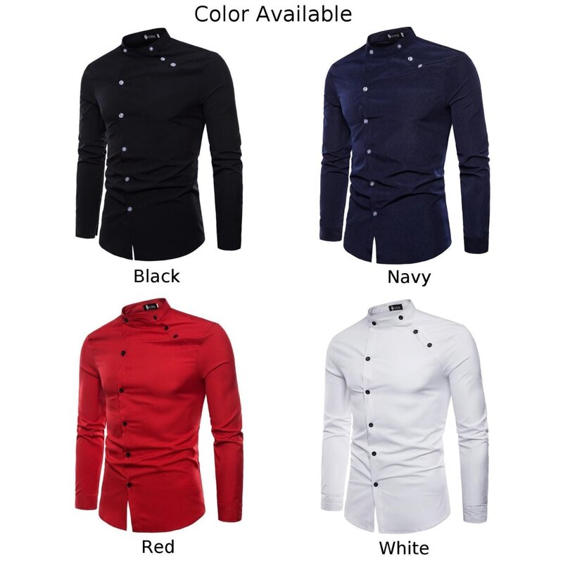 남성용 단추 업 셔츠, 단색 긴팔 캐주얼 블라우스, 가을과 용수철 색상 중에서 선택 가능, 이상적