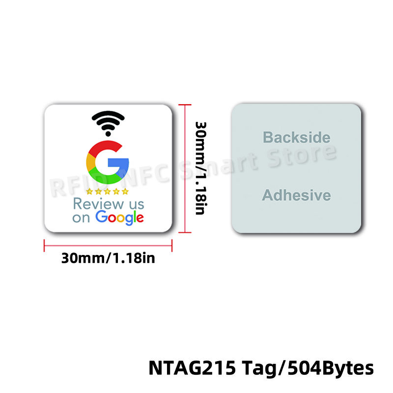 방수 구글 검토 스티커, NFC 탭 검토 스티커, 504 바이트 NFC215 칩, 구글 스티커 NFC 태그에서 검토, 30mm