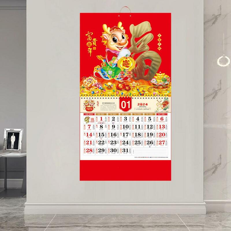 Calendrier mural de fenêtre Année du dragon, 2024, Festive, Nouvel An chinois traditionnel, Décoration pour une confrontation facile