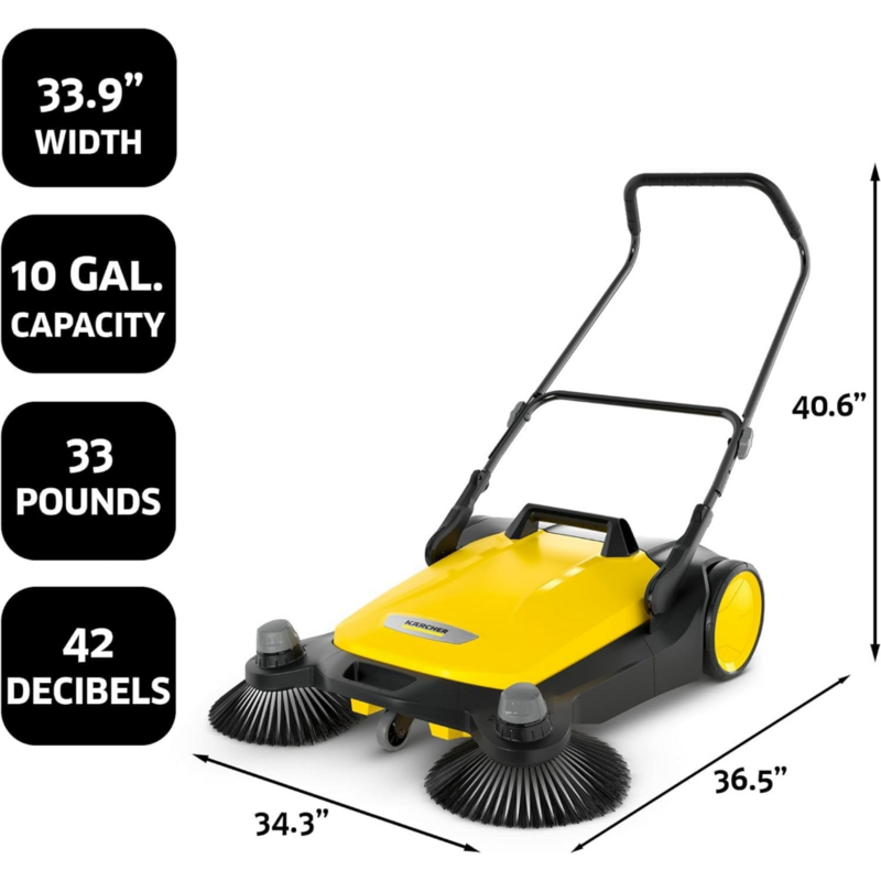 Kärcher - S 6 Twin Walk-Behind Outdoor Hand Push Floor Sweeper 10 Gallon Capacity 33.9" Sweeping Width - Sweeps up to 32,300