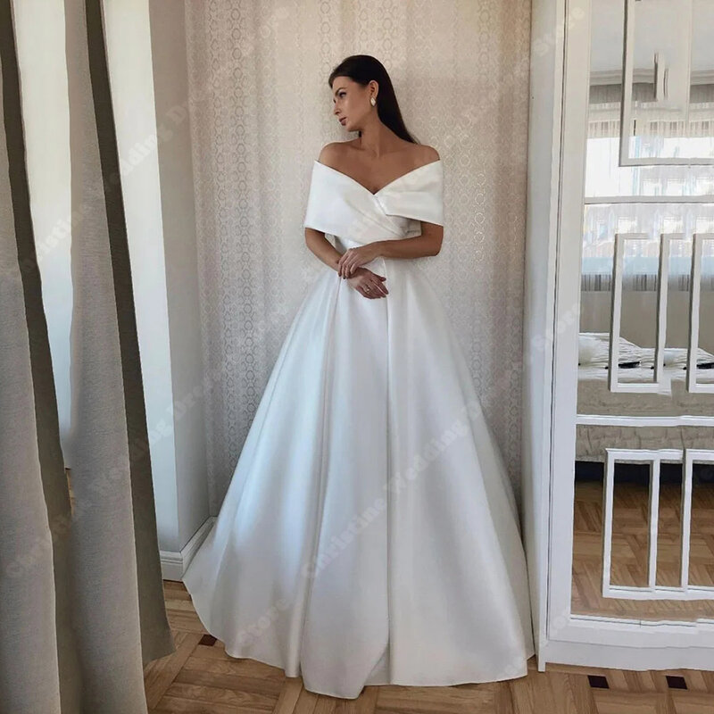 Boho Elegant A-Line Women Wedding Dresses Custom Made Off The Shoulder Bridal Gowns Mopping Length Princess Vestidos De Novias