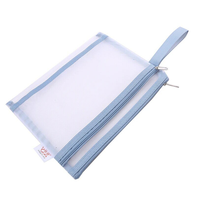 Portable File Holder Double-layer Mesh Zipper Pouch Convenient A4 File Holder for School Office Travel Organization