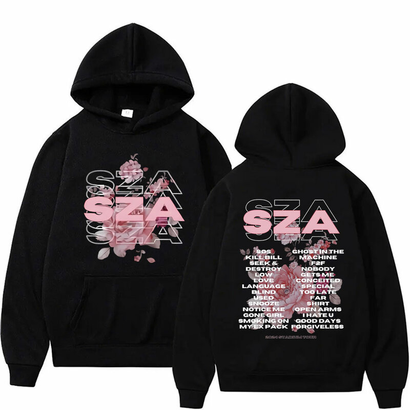 Rapper Sza SOS Stadion Tour doppelseitige Grafik Hoodie Männer Frauen Hip Hop Mode Sweatshirt männlich lose übergroße Hoodies