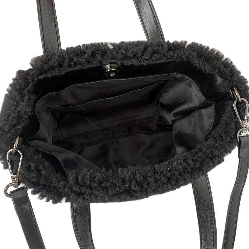Checkered Wool Messenger Bags Autumn Winter Plaid Plush Bag Vintage Square Faux Fur Bag Female Furry Commute Daily Totes