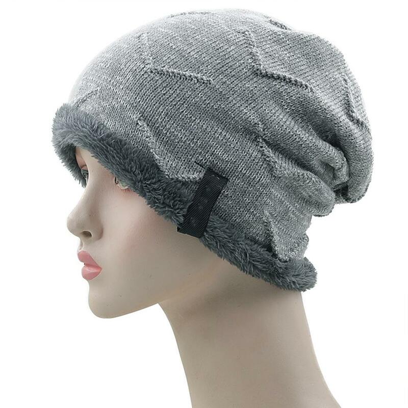 Uomo Baggy Beanie Knit Hat Winter Warm Fleece Wool Cap cappello da sci Winter Warm Slouchy Beanie addensare berretti lavorati a maglia