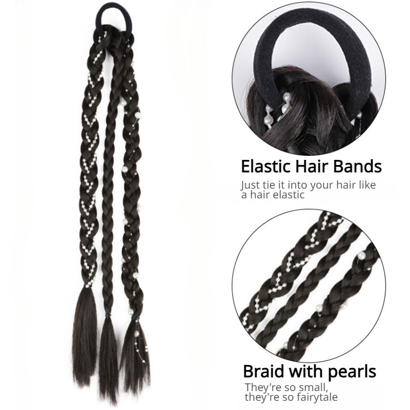 Cute Braid Head Rope Wig para mulheres e meninas, tranças artesanais Fishbone Twist, rabo de cavalo alto, acessórios de cabelo elegantes, uso diário