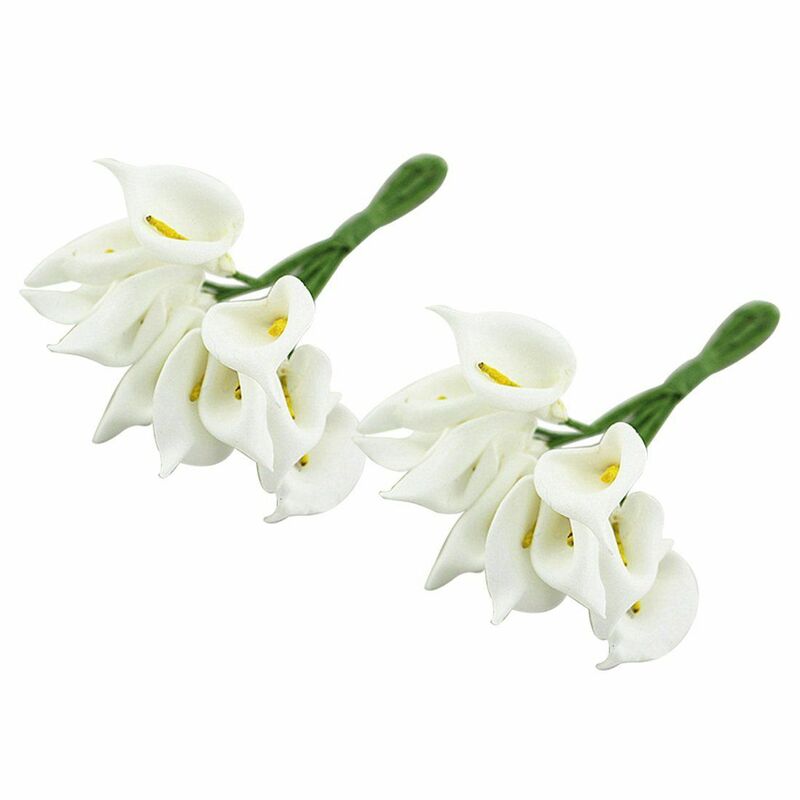 ดอกไม้ประดิษฐ์ Calla ขนาดเล็ก12ชิ้นของตกแต่งงานแต่งงานช่อดอกไม้สีขาวของขวัญพวงมาลัย DIY