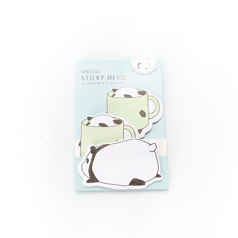 Marcapáginas de 15x3 hojas de Panda creativo Kawaii, Bloc de notas adhesivas, autoadhesivo, suministros escolares, papelería