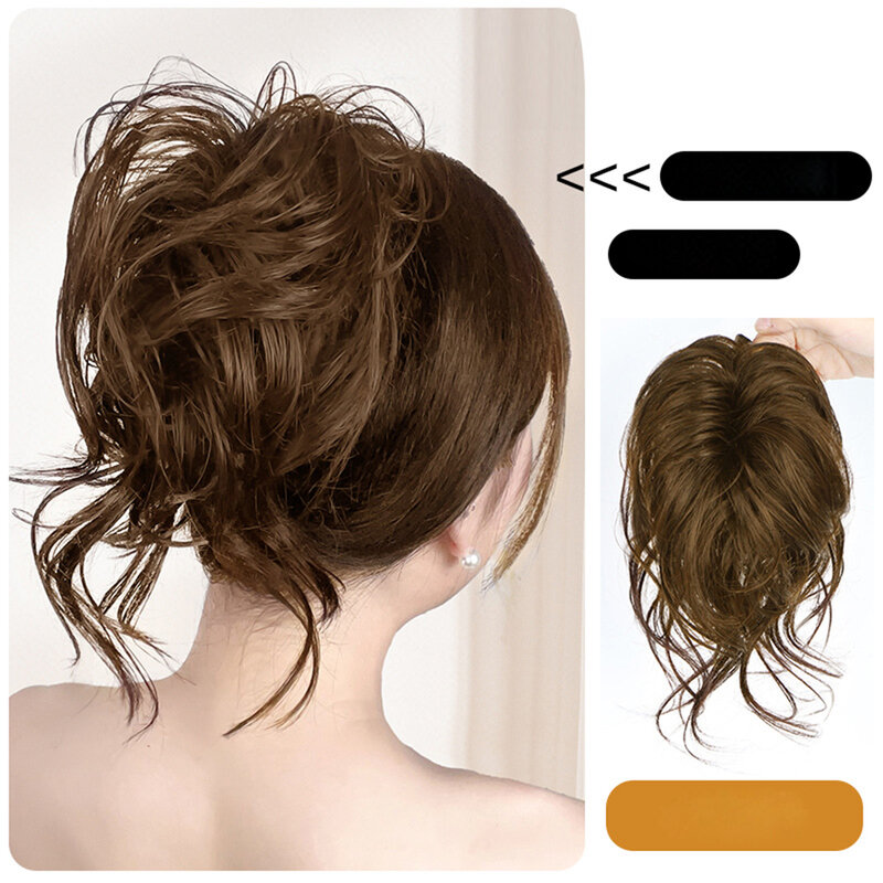 Perruque de queue de phénix moelleuse naturelle pour femme, extension de cheveux avec pompon, chignon de fleur, tête de boulette de viande