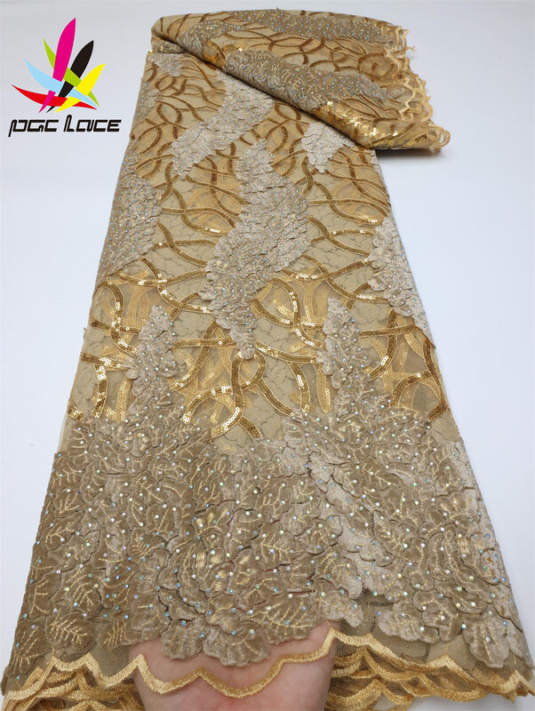 PGC африканские блестки, бархат в нигерийском стиле, 2023 Высококачественная кружевная французская кружевная ткань для платья