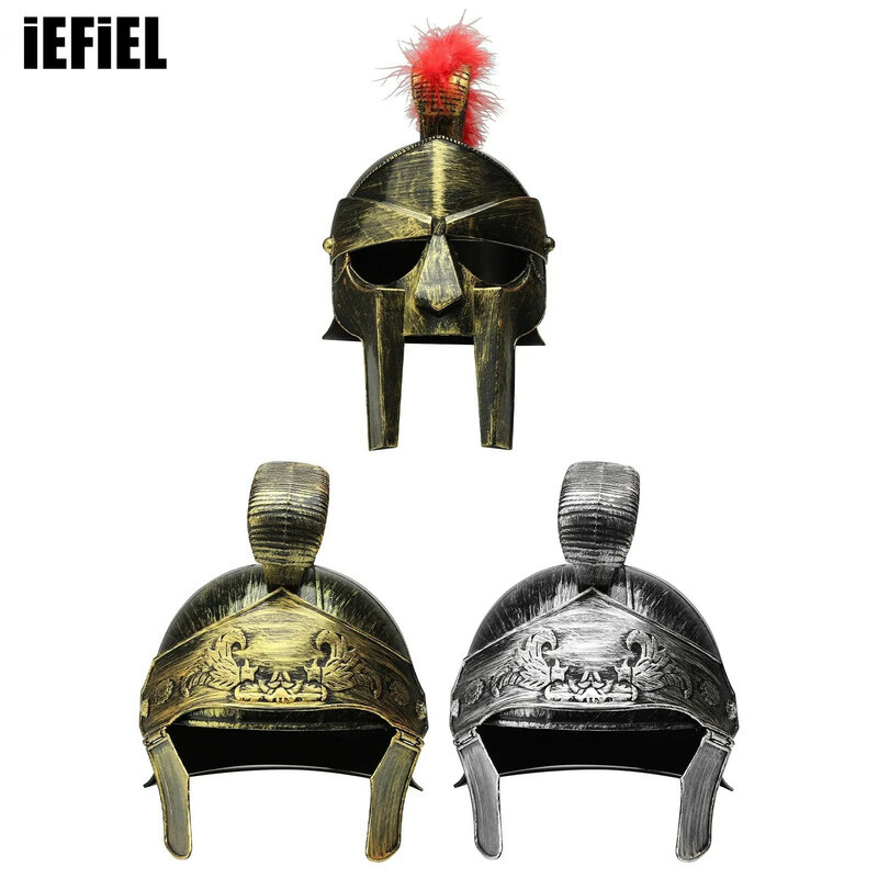 Middeleeuwse Romeinse Krijgershelm Ridder Plastic Helm Pantser Reliëf Hoorn Helm Spartan Trojan Hoofddeksels Voor Halloween Cosplay