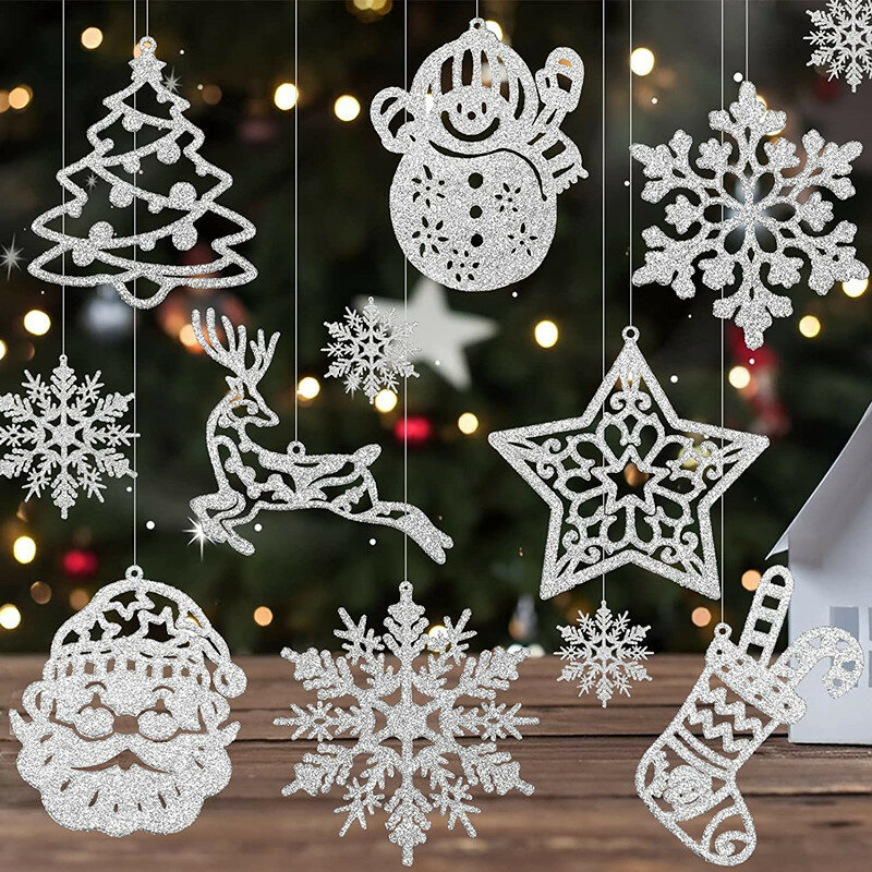 42/20pcs Weihnachts baum dekoration hängende Ornamente Baum Schneemann Rentier Santa Schneeflocke Ornamente für Neujahr Winter party