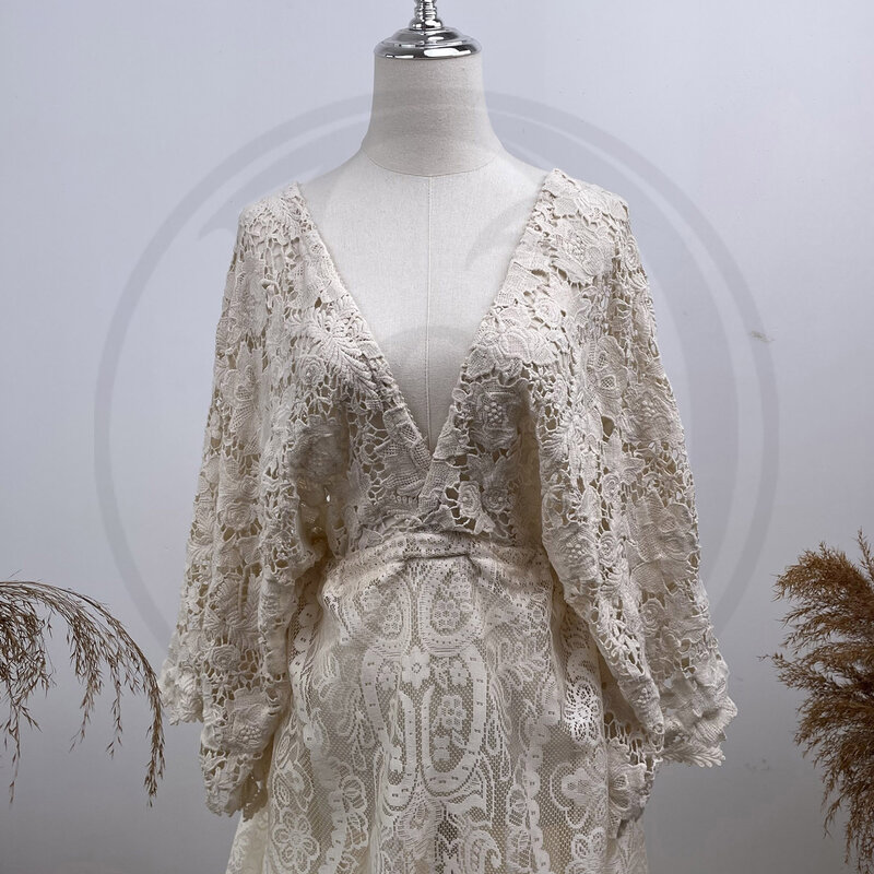 Don & Judy-Boho Vintage Lace Wedding Party Vestidos, elegante vestido Flowy, V-Neck Tassel, Long Beach Vestido, Noiva