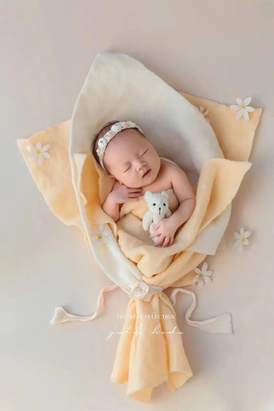 ❤Accessoires de photographie pour nouveau-né, couverture en feutre de laine, accessoires de studio photo pour bébé, fleur ronde décorative, 50x50cm
