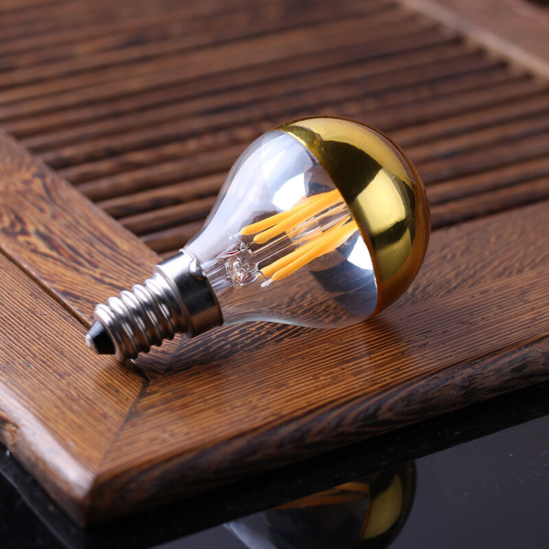 Filament led Edison E14 4W G45, lampe sans ombre, blanc chaud 2700K, pour miroir, top doré, 6 pièces