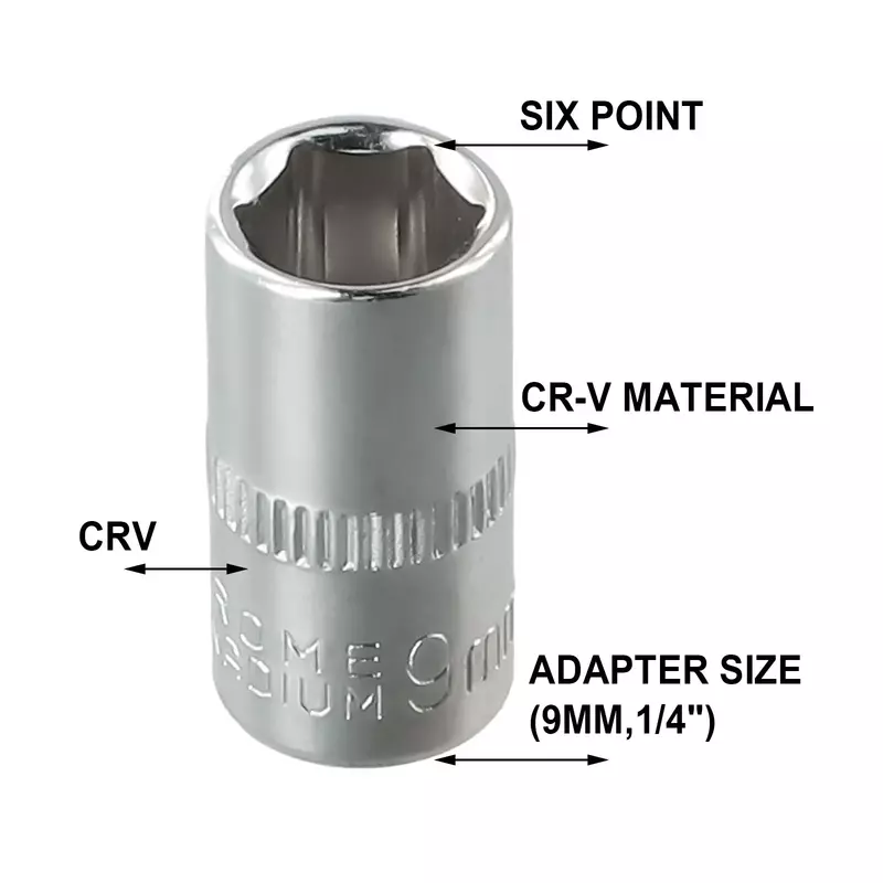 Llaves hexagonales de acero al cromo vanadio, adaptadores de enchufes, herramientas manuales, 4-14mm, 1/4, 1 unidad
