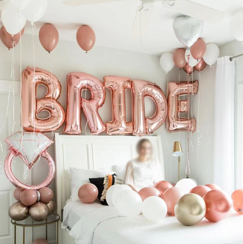 1 zestaw 32 "list panny młodej balon aluminiowy metalowe różowe złoto srebrne kulki lateksowe wieczór panieński weselny pokój kawalerski Decora