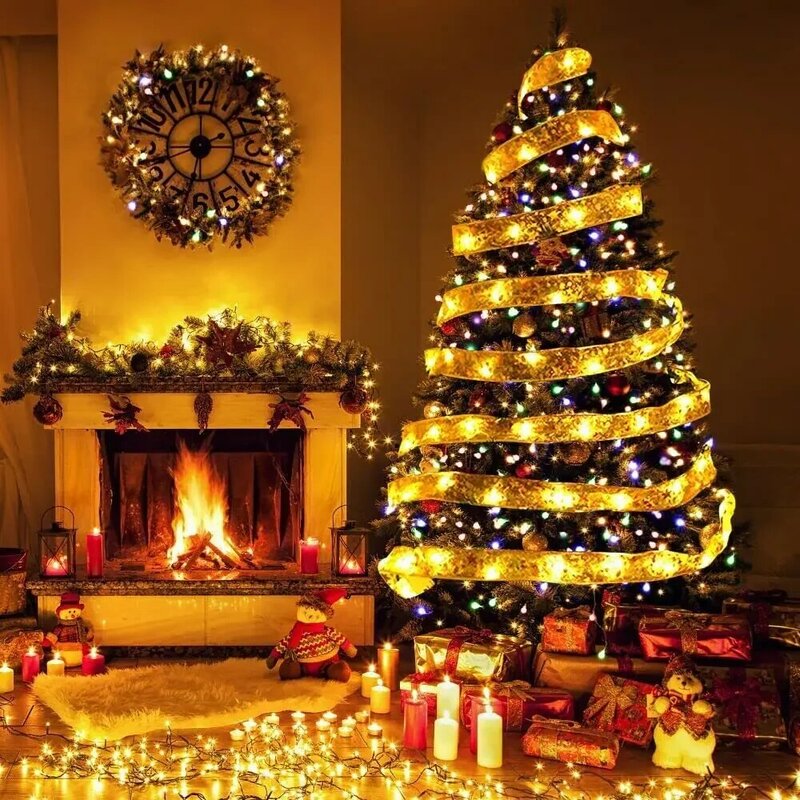 Cinta de luz LED decorativa para árbol de Navidad, cadena de luz de ambiente festivo, cinta de doble capa, luz de alambre de cobre