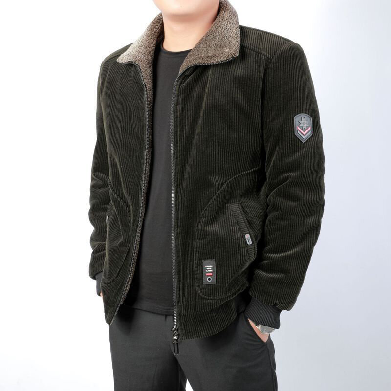 Jaket Bomber Pria Musim Dingin Mantel Berlapis Hangat Katun Korduroi Fashion Pria Jaket Termal Pakaian Luar Pakaian Pria