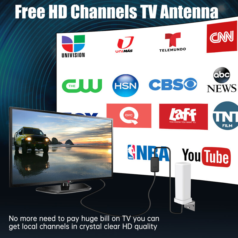 Antena de TV Digital para exteriores, amplificador de señal amplificada de 6000 °, HDTV 1080P, HD 4K, 1080P, 35DBI, IP66, 360 millas
