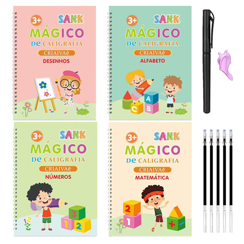 Magic Writing Book in Portuguese Calligraphy Notebook Montessori Kids Reusable Educational Calligraphic Letter Practice Toy