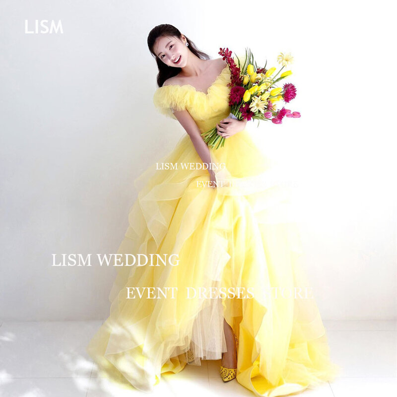 فساتين سهرة LISM-Princess sweet ، أكمام قصيرة ، مكشكشة ، كشكشة ، حفلة موسيقية ، زفاف ، فساتين حفلة موسيقية ، مناسبة رسمية ، كوريا ، تصوير