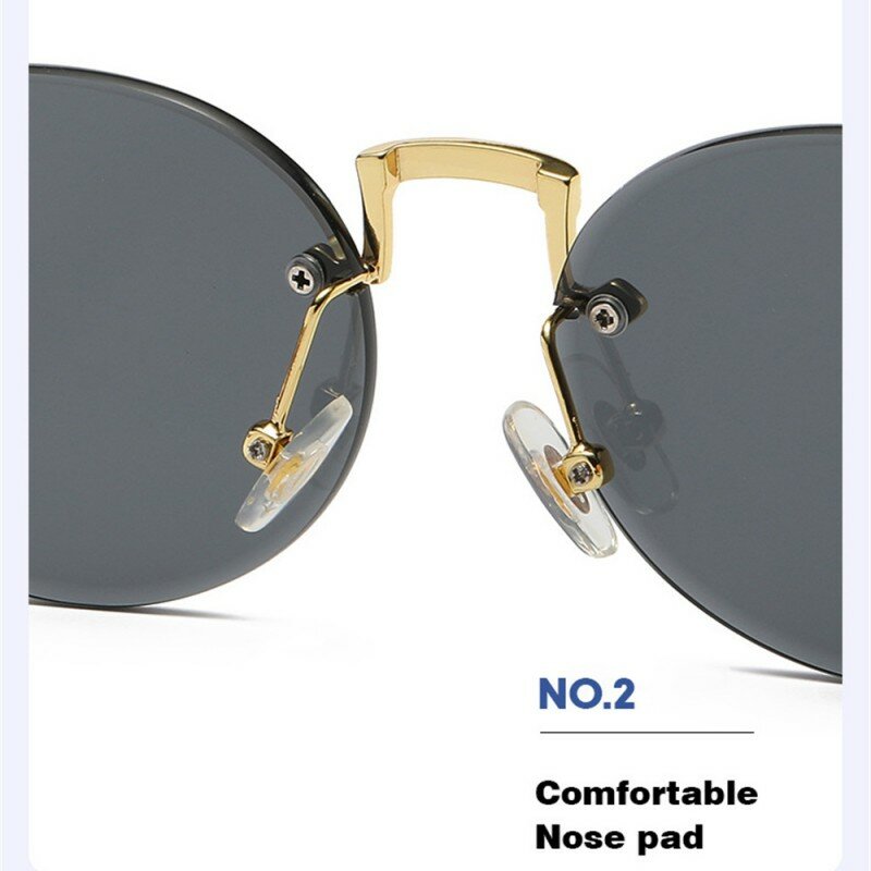 Óculos de sol vintage redondos sem aro estilo punk para homens e mulheres, marca de luxo, armação de diamante de leopardo sem moldura, óculos de sol sem lentes, proteção UV400.