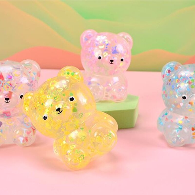 HUYU Squishy Lantejoulas Urso Brinquedo Aperto Macio TPR JellyBear Brinquedo Infantil Brinquedo para Alívio do Estresse