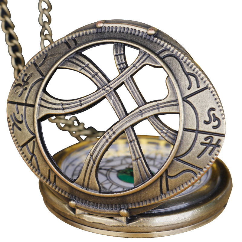 Новинка 2023, винтажные бронзовые карманные часы с зеленым узором, ажурный дизайн для подарка для мужчин и женщин, мужские XH3051