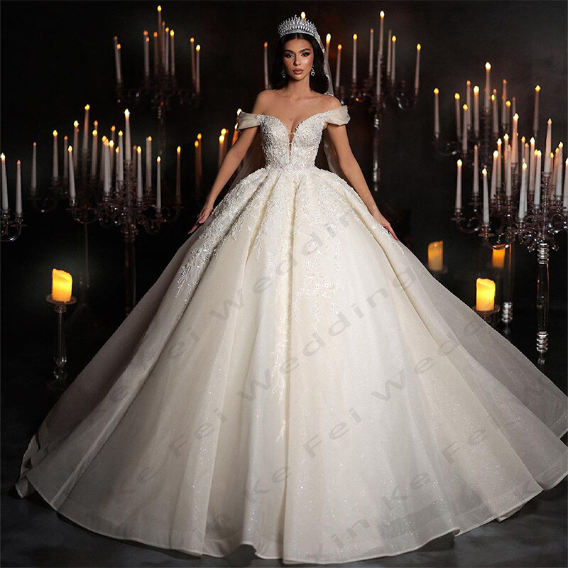 Женское платье с юбкой-годе, элегантное Привлекательное платье с открытыми плечами, изысканная Кружевная аппликация, пушистые платья невесты в стиле принцессы