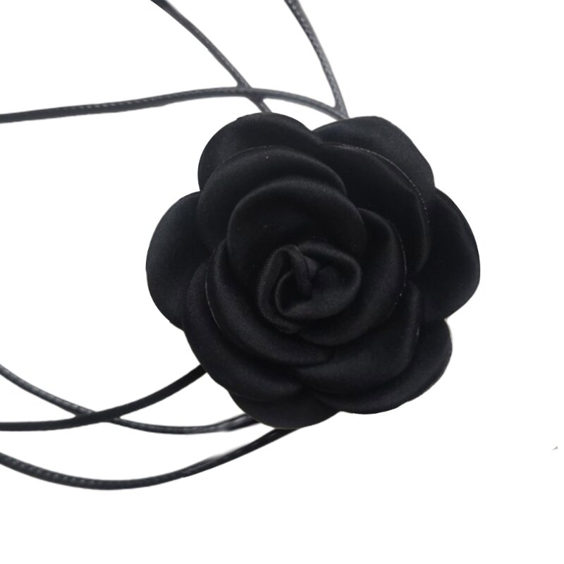 Camellia Necklace Elegant Camellia Collarbone Chain Black Wax Rope Collar Choker Ornament Wedding Halloween Jewelry Gift