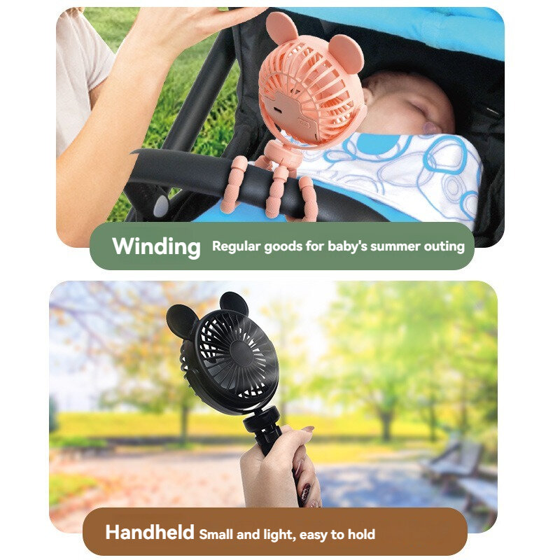 Вентилятор для детской коляски с клипсой, прикольный, с гибким штативом, зарядка через USB