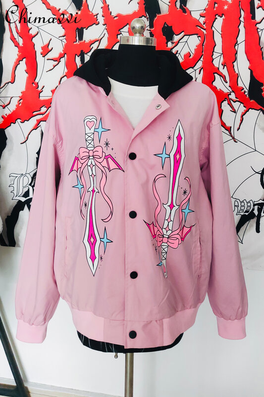 Abrigo corto holgado de estilo Harajuku para mujer, chaquetas con capucha japonesas dulces y frescas, Otoño e Invierno