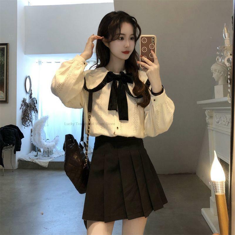 Japan Korea Style School Uniform Jk Improved Fashion Suit College Knitted Shirt Pleated Skirt Suit two-piece Set Jk Uniform Set
