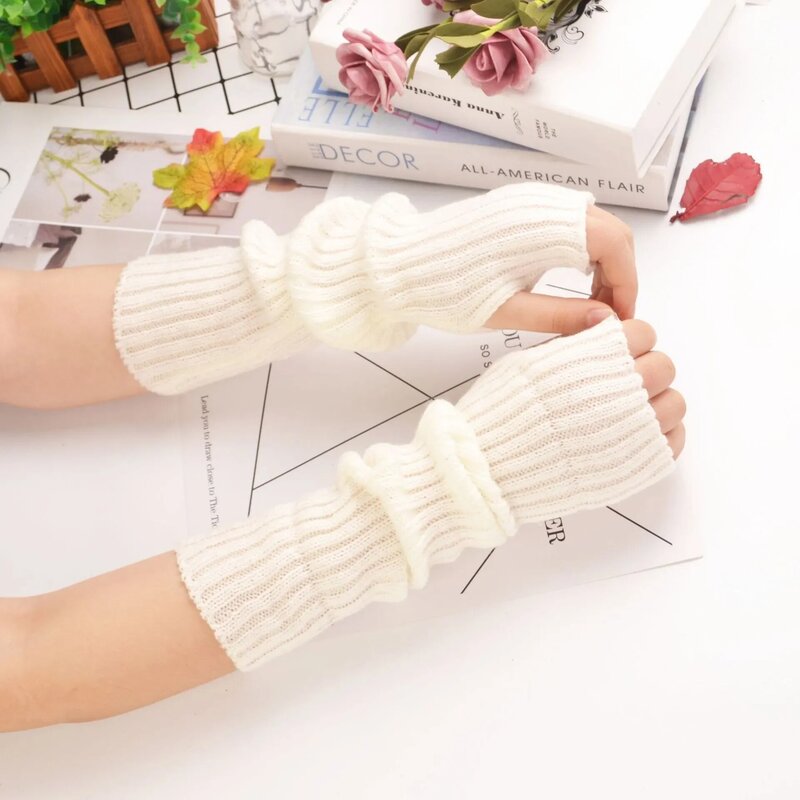 Женские длинные перчатки без пальцев, вязаные рукавицы, зимние теплые перчатки для рук в стиле панк, готика, вязаные перчатки «сделай сам» Y2K, однотонные перчатки для девушек, рукава