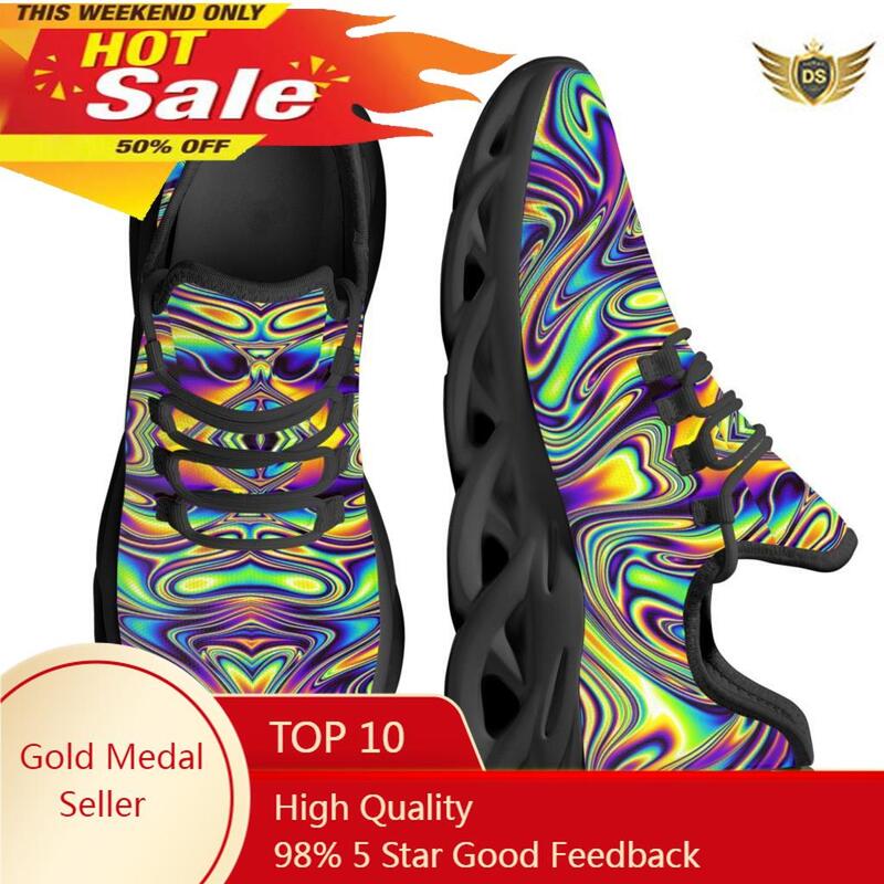 Fashion Trippy Colorful Mesh Breathable Outdoor Shoes Comfortable Casual Shoes Spring Running Shoes Soft Flat Shoes