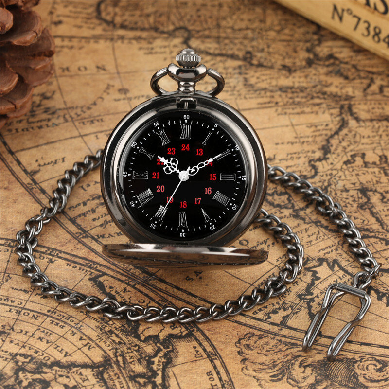 Reloj de bolsillo de cuarzo cazador completo para hombres y mujeres, reloj de esfera con número romano, reloj con cadena colgante Fob, estuche liso clásico