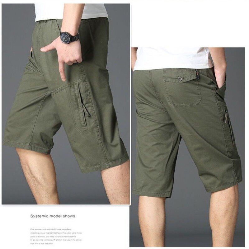 New Vintage Large Pocket Work Shorts Summer Male Loose Straight Breeches Harajuku Fashion Y2k Clothes Mens Casual Pants