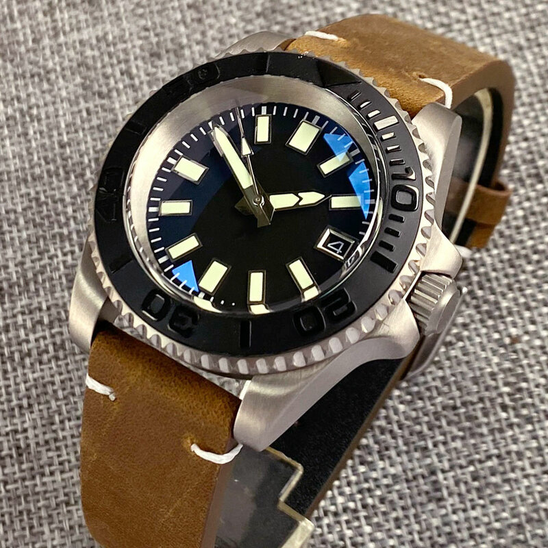 Relógio mecânico de mergulho SUB para homens, AR Dome, vidro safira, pulseira de couro, relógio impermeável, 40mm