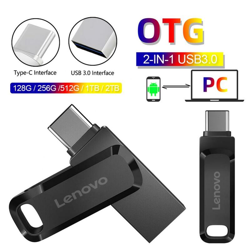 Lenovo 2TB Rotate Usb 3.0 Flash OTG Drive Pen Drive 2 In 1 USB-c Usb Flash Drives Usb3.0 Usb Memory Pendrive For Phone &Notebook