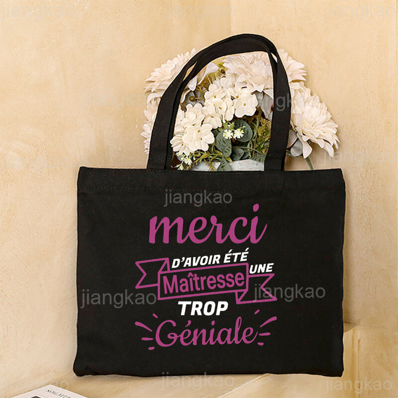 Super Maitresse French Printed Women Shoulder Bag Canvas Shopping Bags Female Handbags Reusable Tote Bag Best Gifts for Teacher