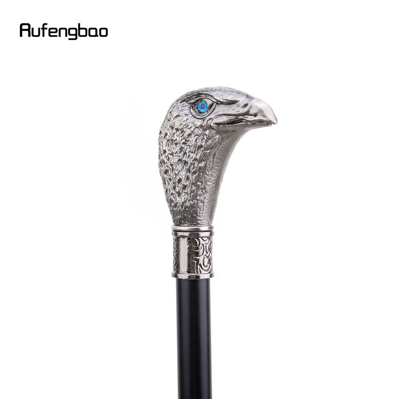 Sliver Eagle Head with Blue Eyes Walking Cane Fashion Decorative Walking Stick Gentleman Elegant Cosplay Cane Knob Crosier 93cm