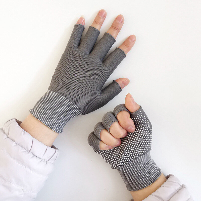 Gants demi-doigts noirs pour femmes et hommes, gants de poignet en coton tricoté en laine
