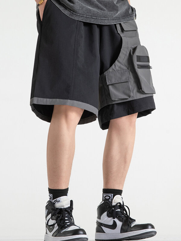 Pantaloncini da uomo estate fresca confortevole tasca grande quotidiano semplice High Street stile americano Baggy lunghezza al ginocchio Techwear Trendy