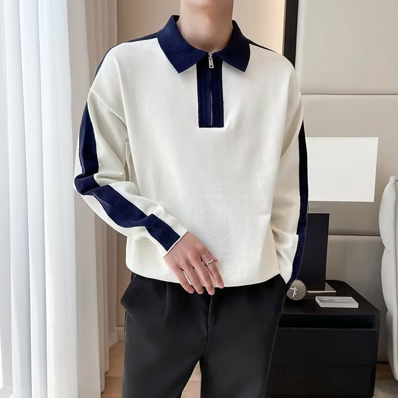 Fashion City Straight Tube New 2022 Lazy Sweater Sweater Autumn Lapel Men's Pullover Long Sleeve Trend